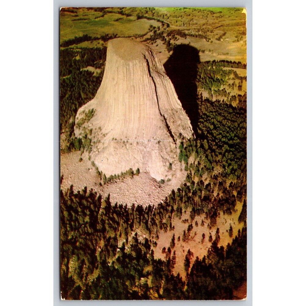 Postcard Wyoming Sundance Aerial View of Devil's Tower c1950s Unposted Vintage